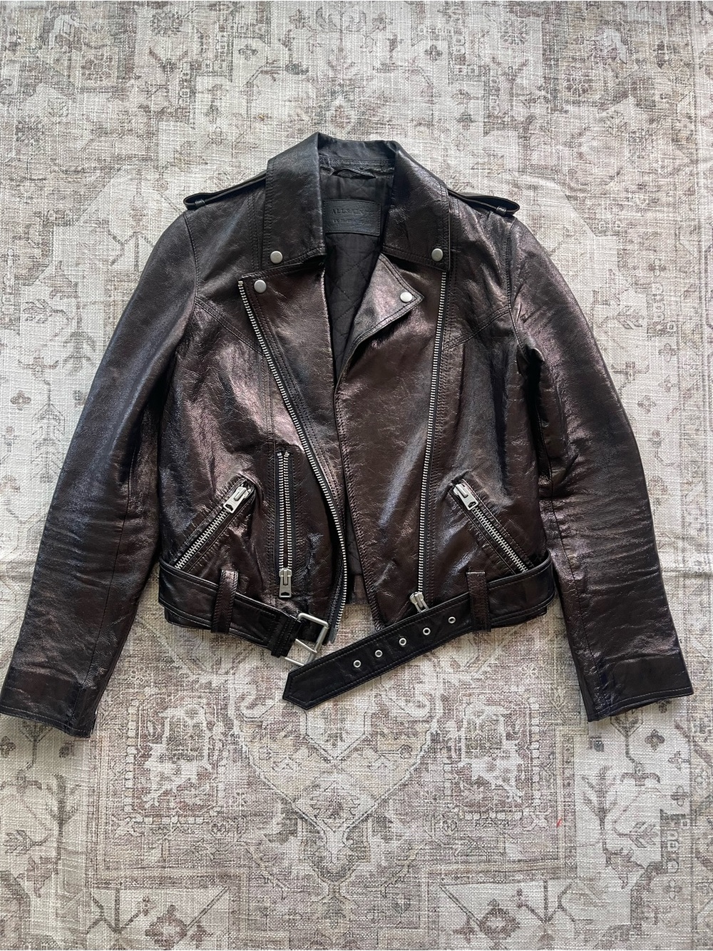AllSaints Dark Brown Rigby Payton Leather Biker Jacket - Picture 4 of 12